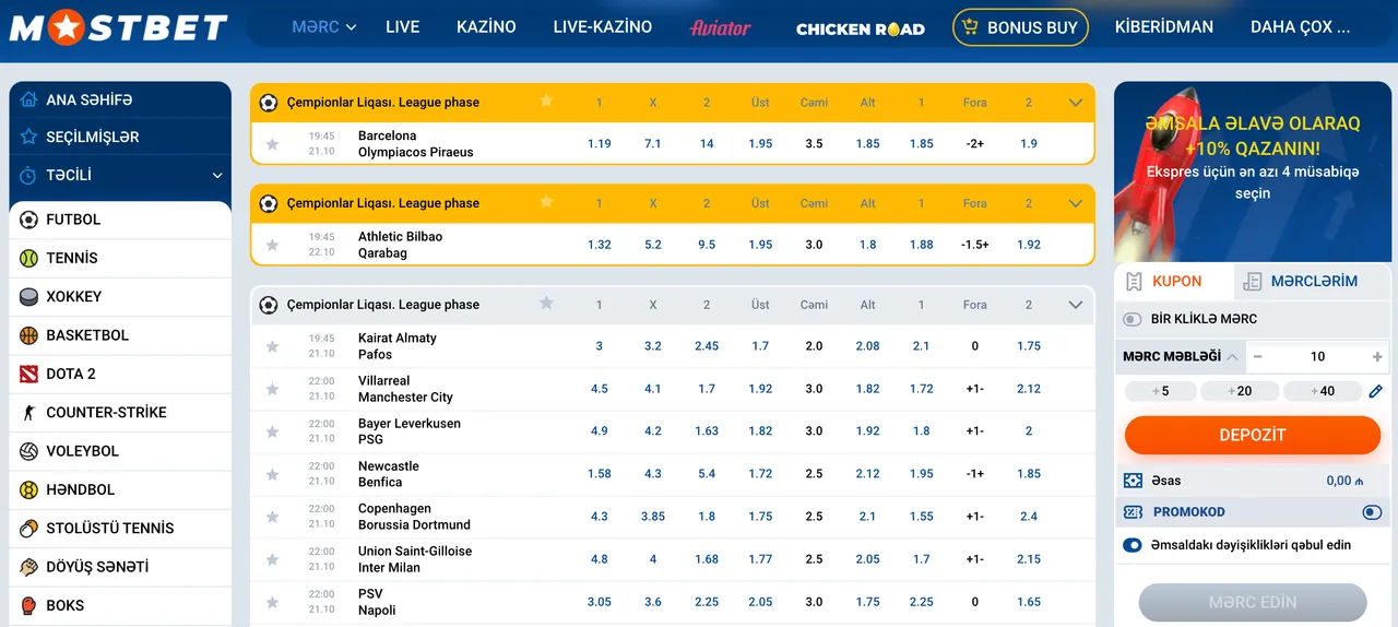 Mostbet-də idman mərcləri